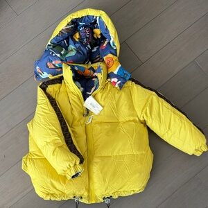 Fendi yellow and print bomber unisex reversible kids puffer Jacket size 6 year